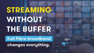 User scrolling a streaming subscription, buffer-free with Grain Full Fibre broadband.