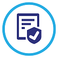 Blue document with a tick in a shield
