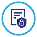 Icon of a document behind a padlock inside a badge