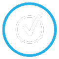 A white tick in a blue circle